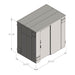 Swisher 9 Person ESP Safety Shelter, gray and beige, front view with dimensions labeled.