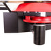 Swisher Commercial Pro ATV Spreader angled view, featuring a red hopper and black mounting.