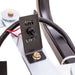 Swisher Commercial Pro ATV Spreader close-up view featuring an ON/OFF switch and metal components.
