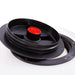 Swisher Commercial Pro ATV Spreader top view, featuring a black lid with a red center knob.