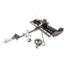 Swisher Commercial Pro RoadBuster Driveway Grader, black, angled view with attached wheels and hitch.