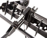 Swisher Commercial Pro RoadBuster Driveway Grader, black, angled view with adjustable leveling bars and wheels.