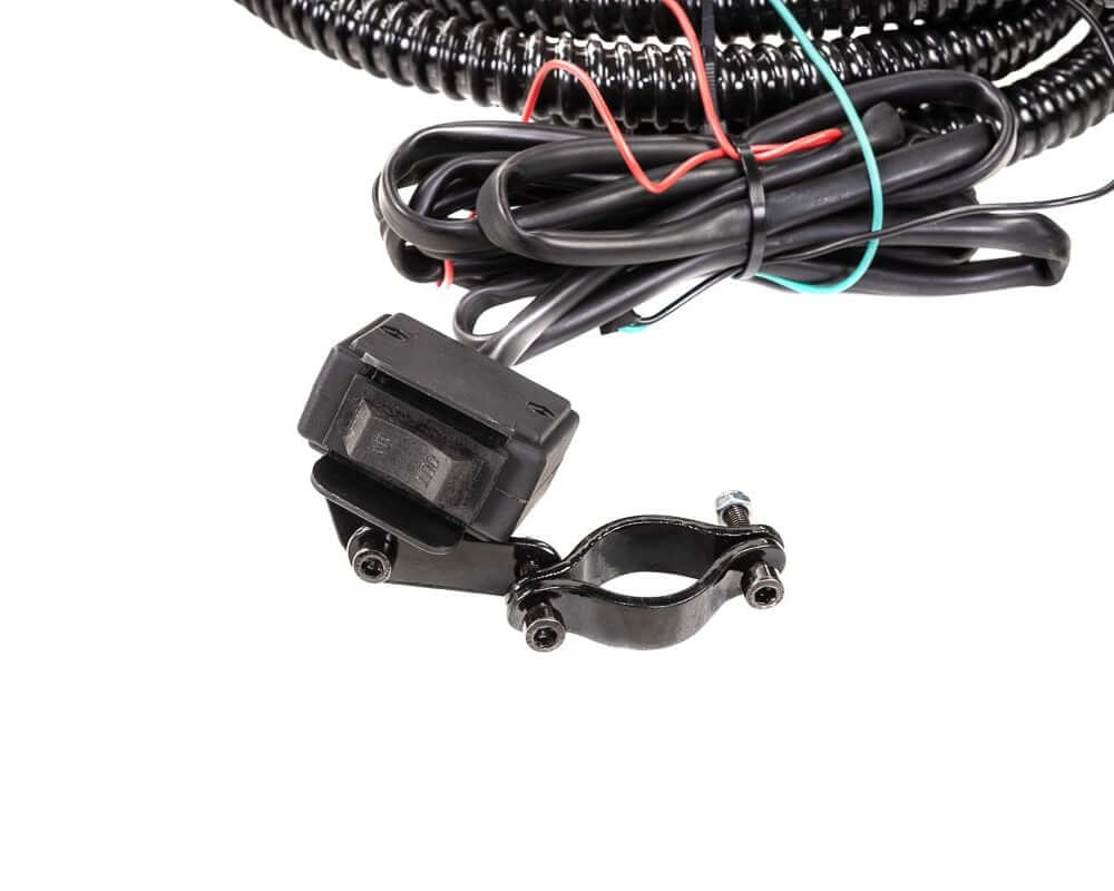 Swisher Commercial Pro RoadBuster Driveway Grader component, featuring a black clamp and electrical wiring.