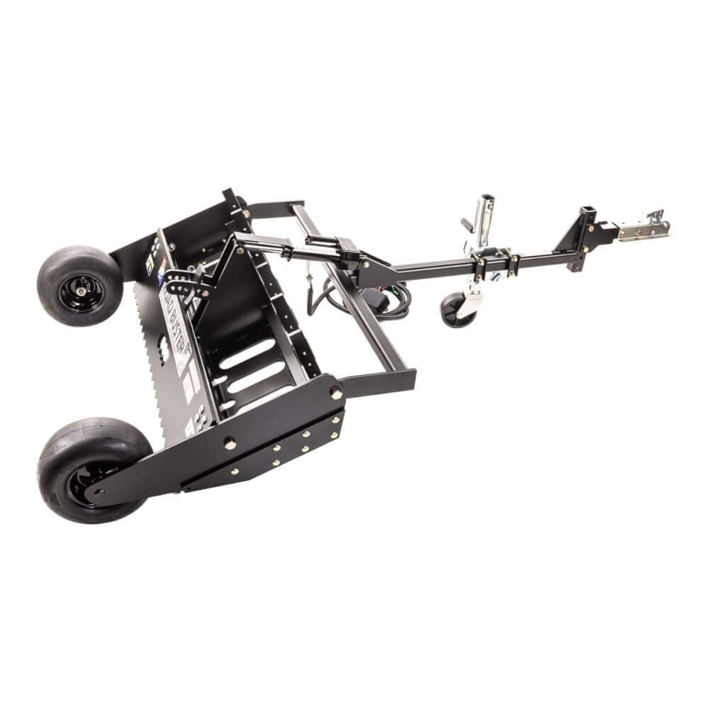 Swisher Commercial Pro RoadBuster Driveway Grader, black with dual wheels and adjustable hitch.