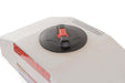 Swisher Commercial Pro UTV/Truck Spreader, top view showing white tank and black cap with handle.