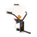 Swisher Commercial Pro UTV Truck Spreader, angled view, white hopper with orange motor and black frame.