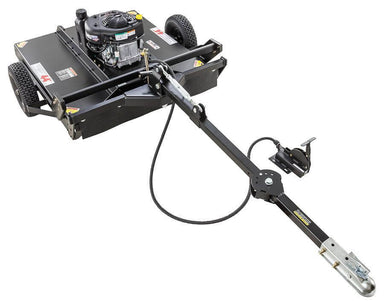 Swisher Country Cut 44" Trail Cutter, black, with 11.5 HP engine and attached hitch.