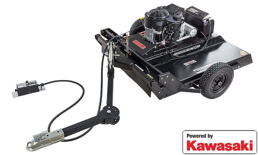 Swisher Country Cut 44" Rough Cut Mower, angled view, featuring a 14.5 HP Kawasaki engine and wheels.