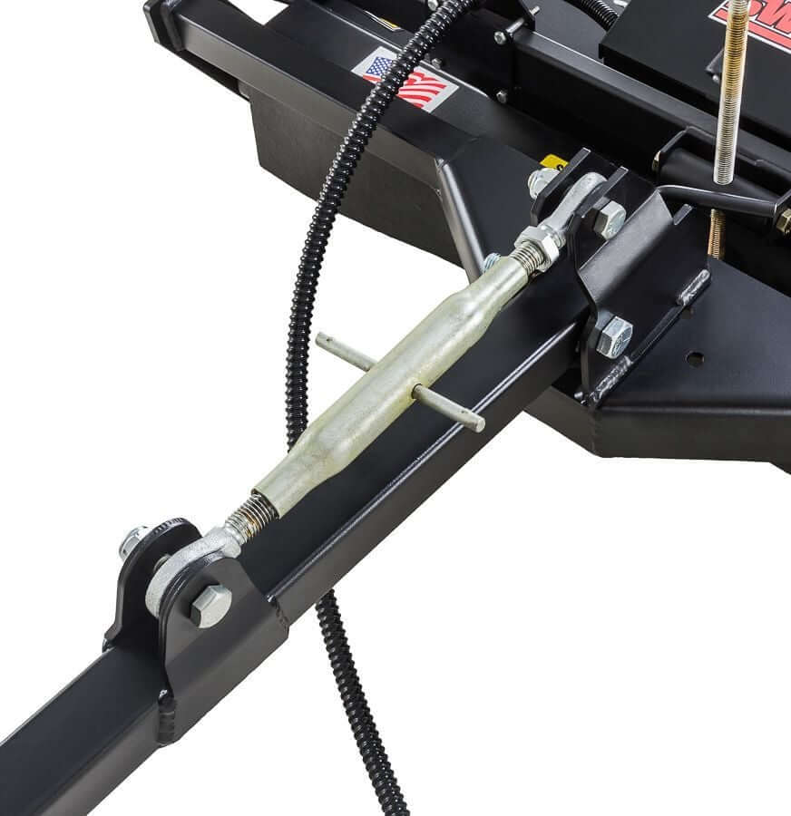 Swisher Country Cut 44" Rough Cut Mower, close-up view of metal components and connections.
