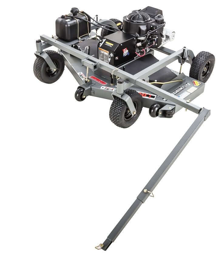 Swisher Fast Finish 60" 14.5 HP 12V Commercial Pro Mower, angled view, gray with sturdy wheels and engine.