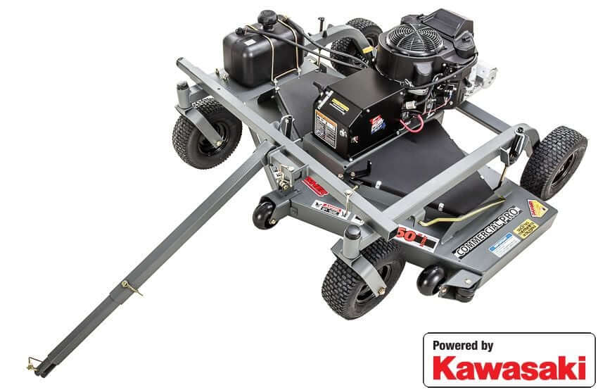 Swisher Fast Finish 60" commercial mower, gray with a Kawasaki engine and sturdy wheels.