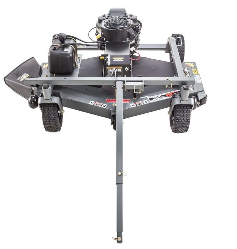 Swisher Fast Finish 60" commercial mower, gray with rear wheels and engine, top-down view.