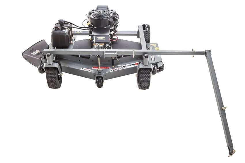 Swisher Fast Finish 60" 14.5 HP 12V mower, gray with a top-down view and large wheels.