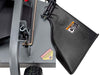 Swisher Fast Finish 60-inch mower side view, featuring a black discharge chute and warning labels.