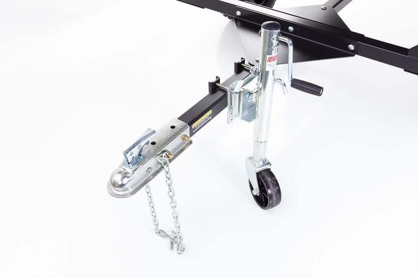 Swisher Hobby Farm Pro Drop Feeder 20 CuFt, front view, robust metal frame with hitch and wheel.