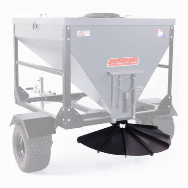 Swisher Hobby Farm Pro Drop Feeder 20 CuFt, gray hopper, angled view with black spreader.
