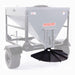 Swisher Hobby Farm Pro Drop Feeder 20 CuFt, gray hopper, angled view with black spreader.