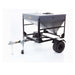 Swisher Hobby Farm Pro Drop Feeder 20 CuFt, black metal design with wheels and handle.