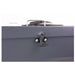 Swisher Hobby Farm Pro Drop Feeder 20 CuFt gray front view with locking mechanism and handle.
