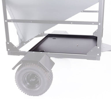 Swisher Hobby Farm Pro Drop Feeder 20 CuFt, gray drop feeder with sturdy frame and wheels.