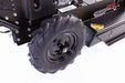 Swisher Predator 24" mower angled view showcasing rugged tire and robust black chassis.