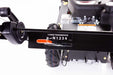 Swisher Predator 24" Walk Behind Rough Cut Mower angled view, featuring controls and robust tires.