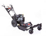 Swisher Predator 24" Walk Behind Rough Cut Mower, black, angled view with engine and large wheels.