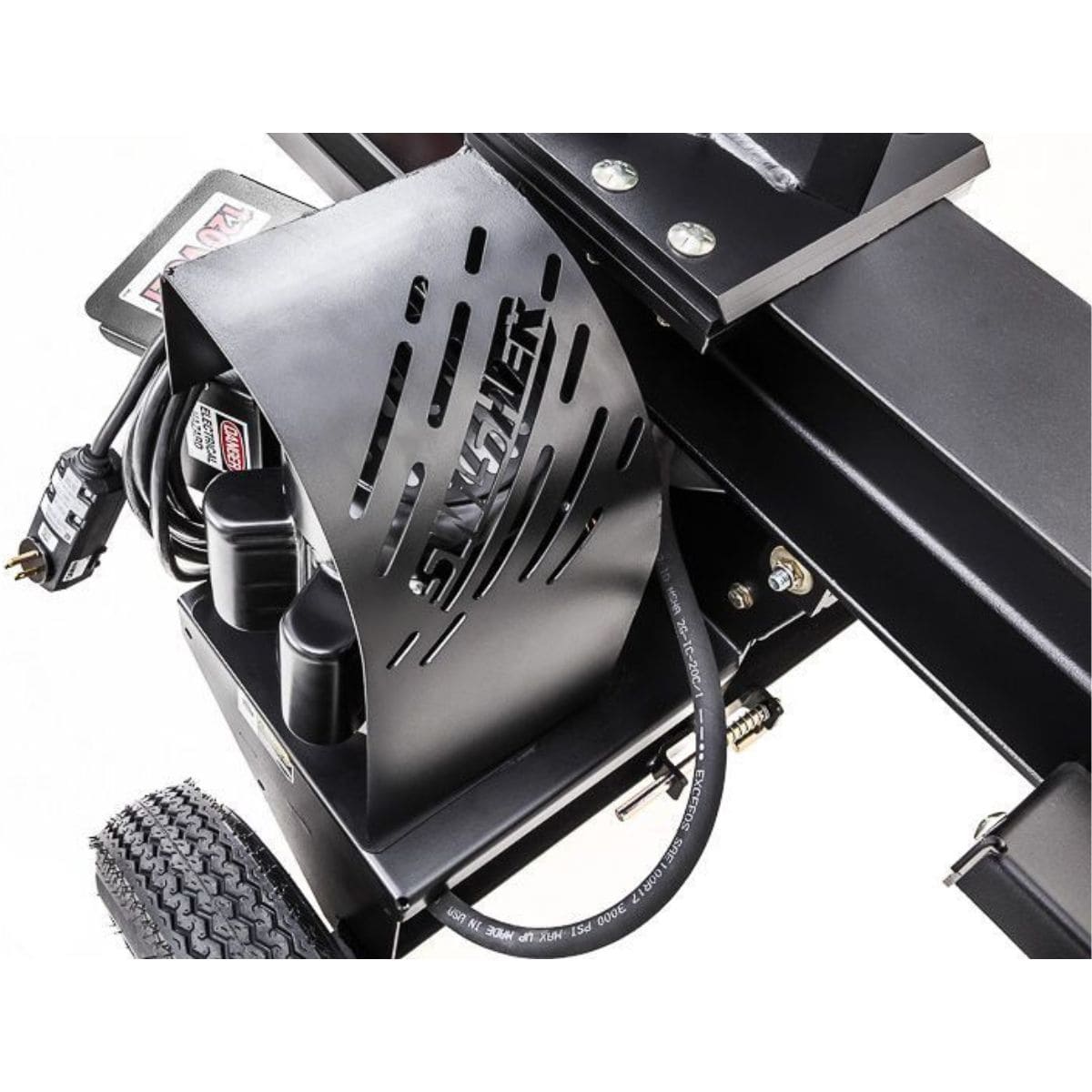 Swisher 22 Ton Electric Log Splitter  Close up of Motor and Wheels