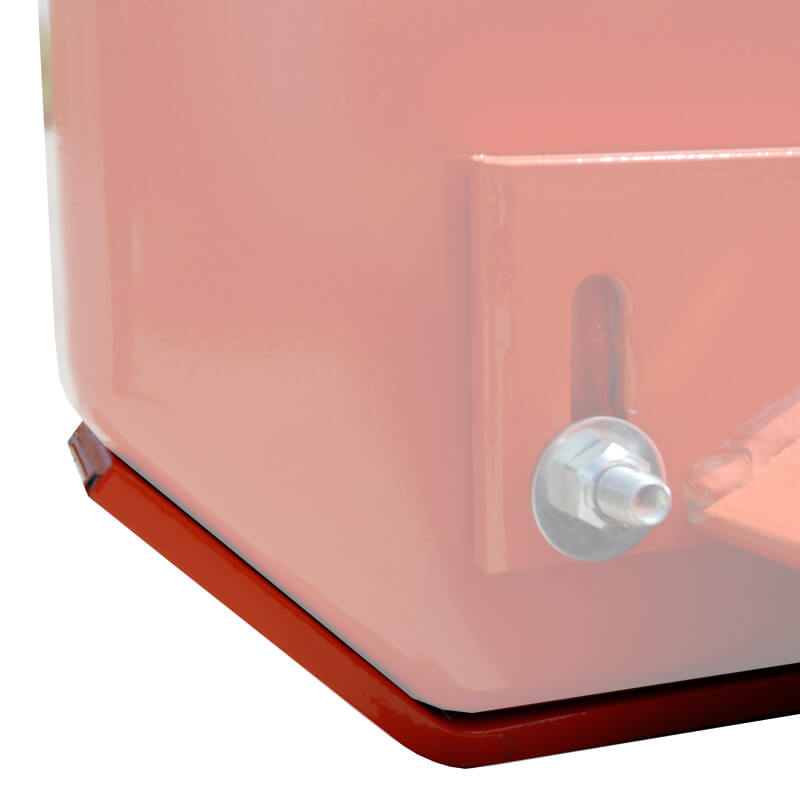 BEFCO Tractor Grading Scraper angled view, orange finish with mounting hardware detail.
