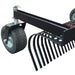 BEFCO Tractor Landscape Rake, angled view, black with metal tines and wheels.