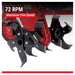 Maxim TP50H Till-N-Plow slasher tines and 72 RPM tine speed graphic