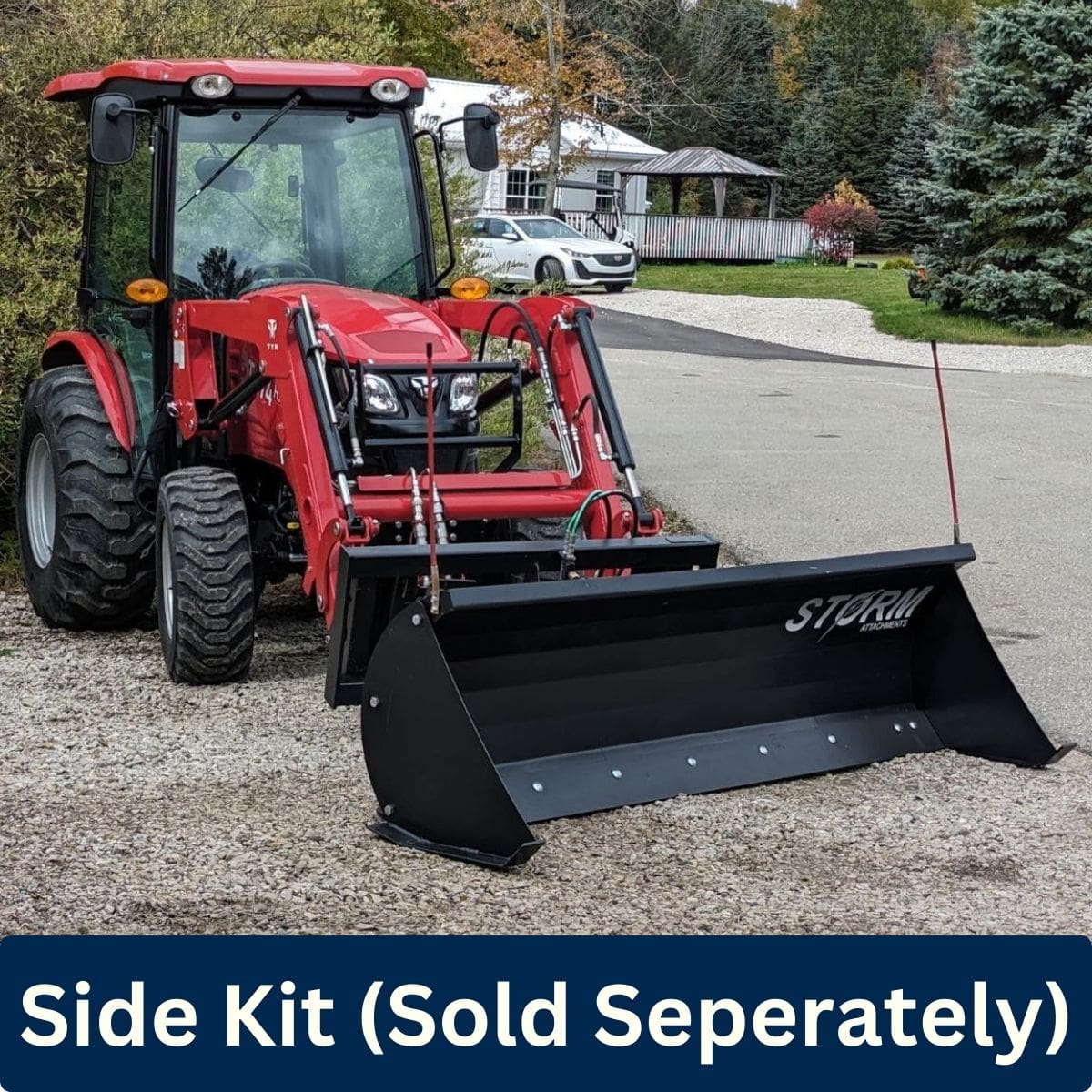 Skid Steer Hydraulic Snow Blade Storm Attachments Right Front View while attached to the skid steer