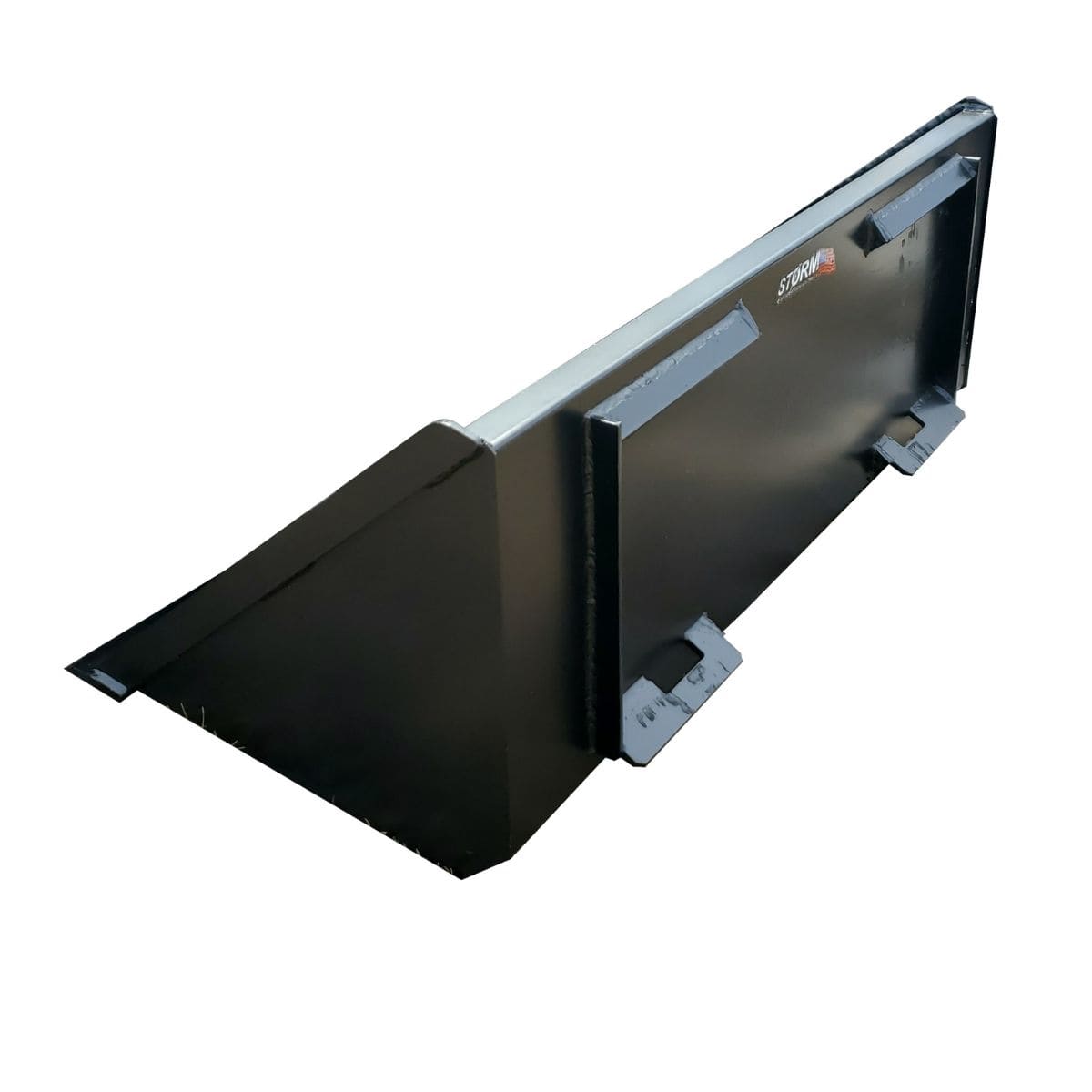 Wide-scoop design of the Storm Tractor Bucket Attachment for efficient material handling.